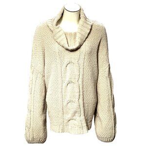 Seven7 Cable Knit Beige Cowl Neck Sweater Cozy Premium Quality Brand Size XXL